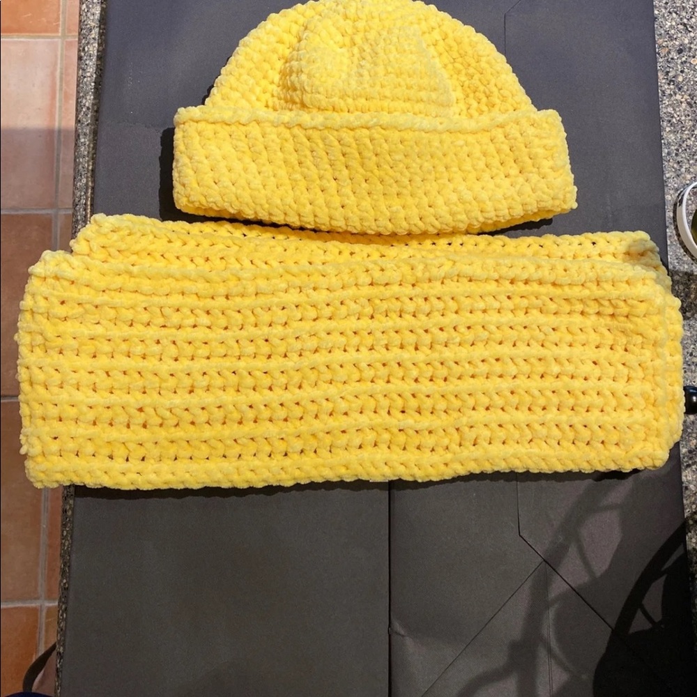 Hand knitted hat and scarf